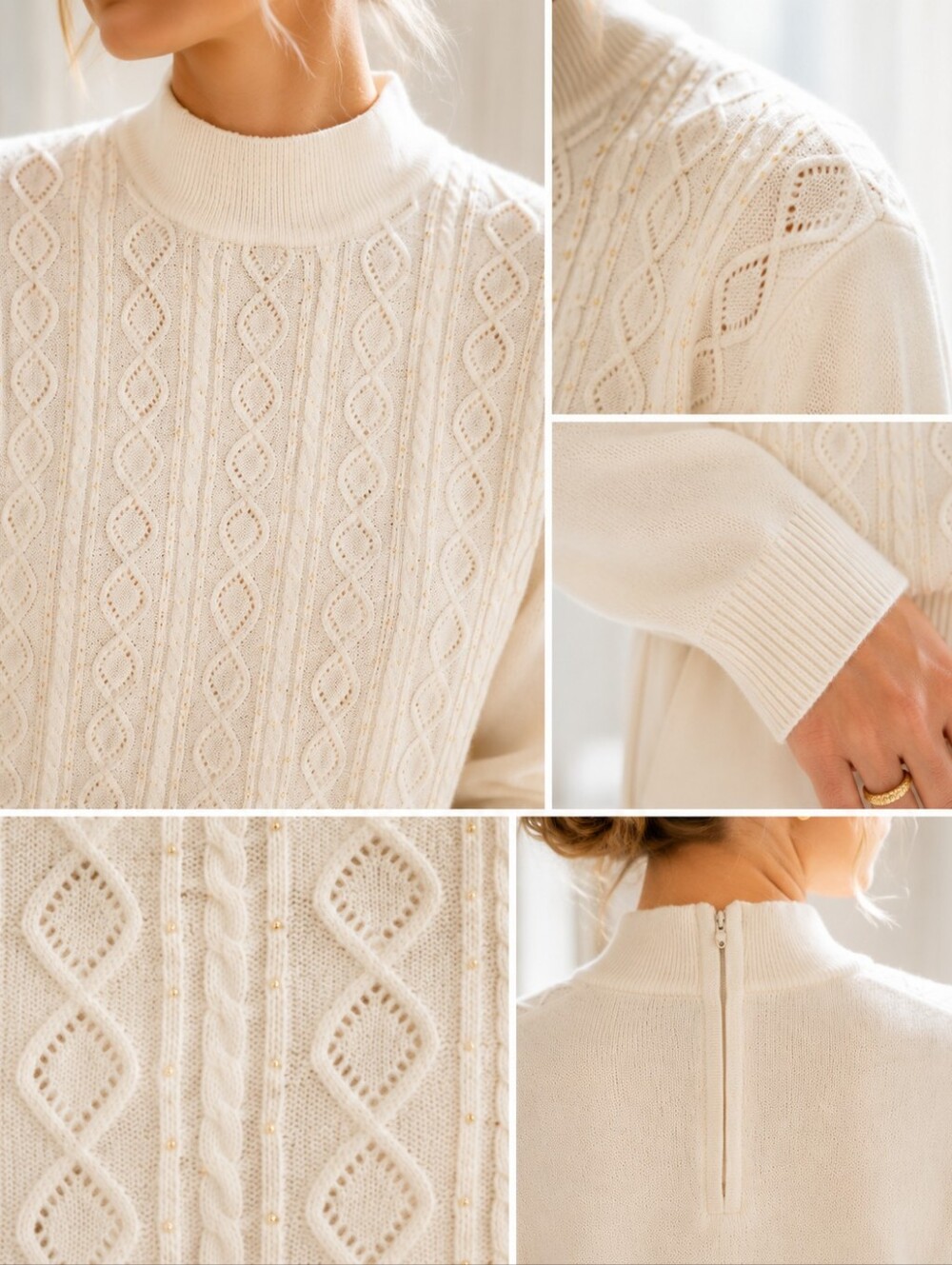 Draper’s & Damon’s Ivory Embellished Mock Neck Sweater | Size Large - Picture 4 of 11